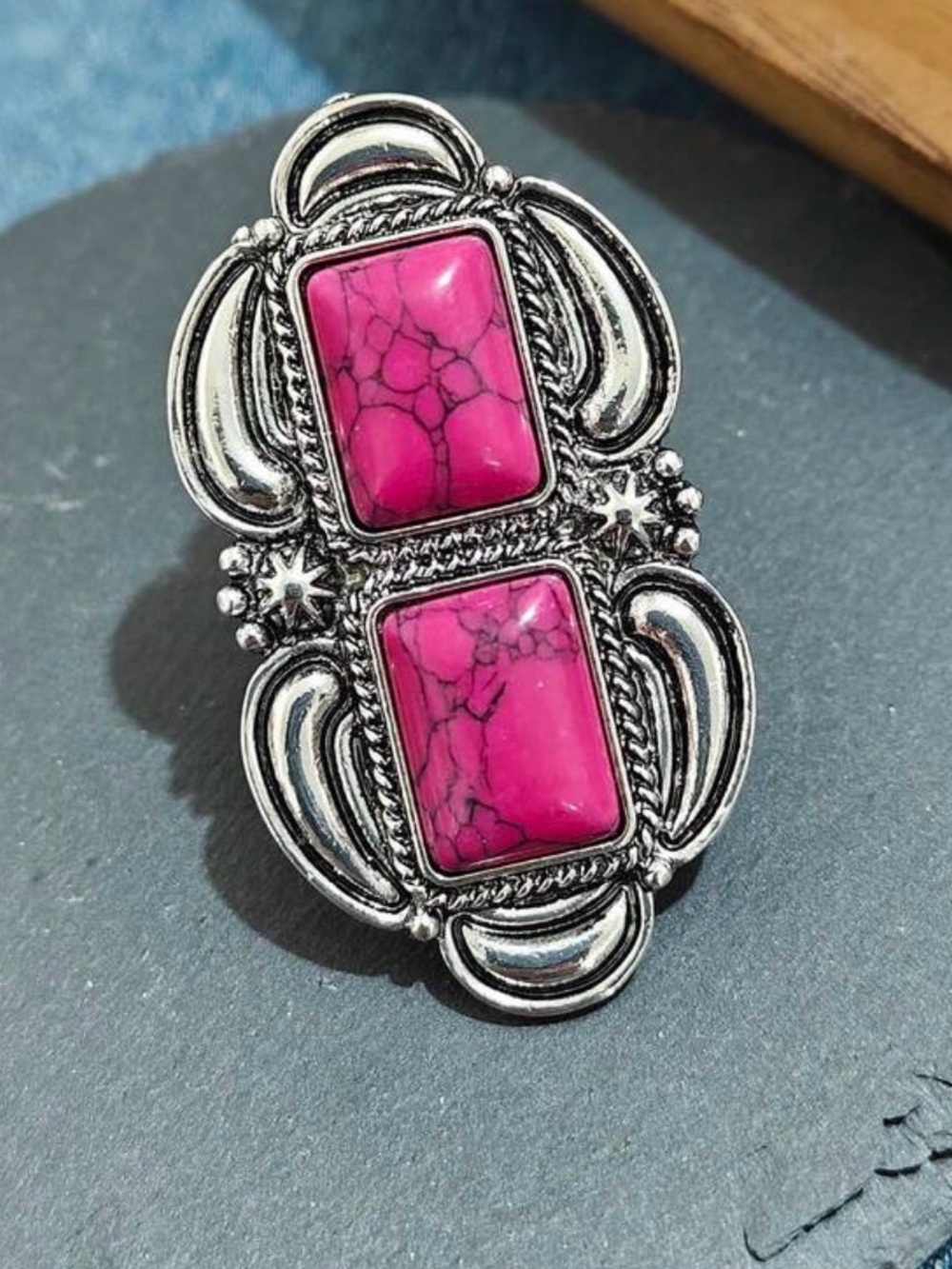 Bold Pink Stone Silver-Effect Statement Ring